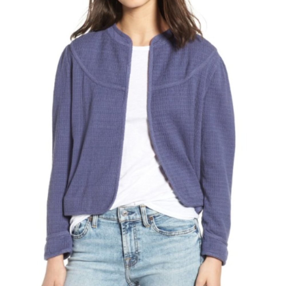 Hinge Blue Textured Crop Jacket